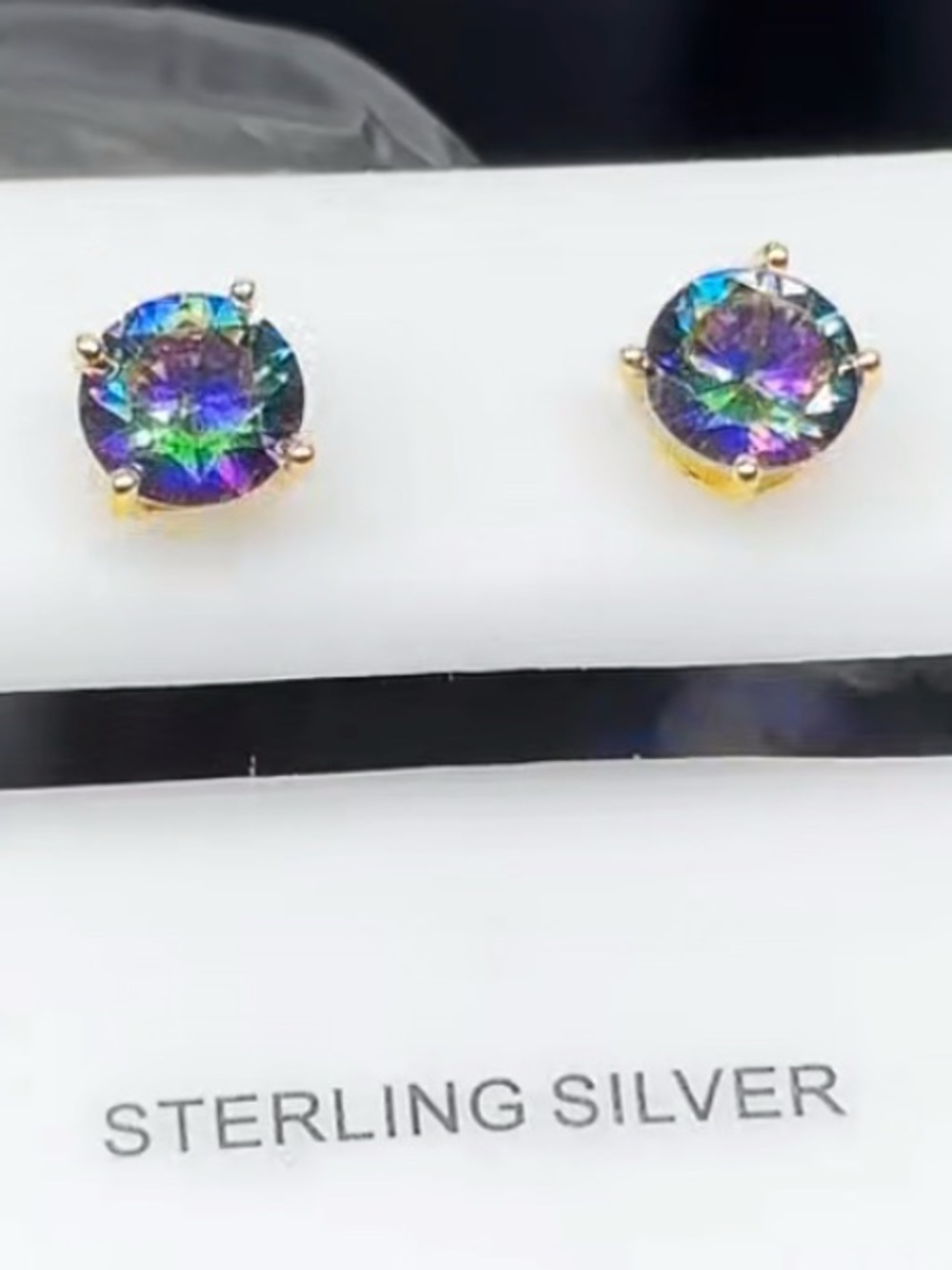 14k gold over 925 Sterling Silver Mystique Topaz STUNNING Round Stud Earrings